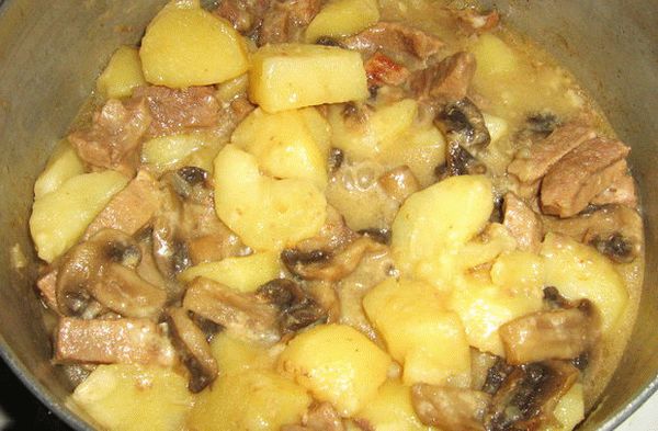 Картошка с грибами и мясом в мультиварке